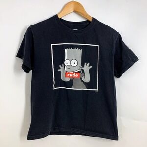 The Simpsons Bart Rude Graphic T-Shirt Black Kids‎ Size 14 20th Television